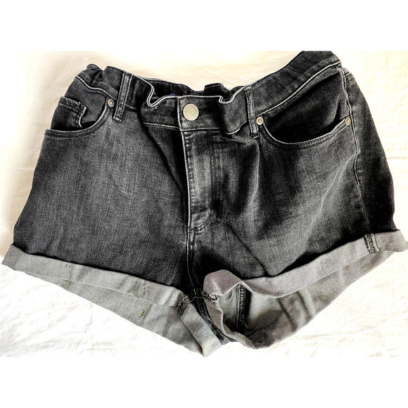 Ann Taylor LOFT black denim shorts rolled up - Womens 14 / 32 faded wash - Picture 2 of 5